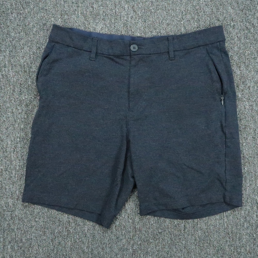 Mizzen+Main Shorts Men 35 Blue Heather Flat Front Zip Pocket Stretch Golf Preppy